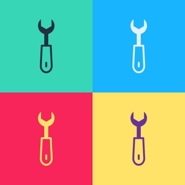Pop Art Wrench anahtar simgesi renk arkaplanında izole edildi. Vektör.