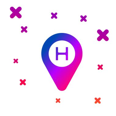 Renkli helikopter iniş pisti simgesi beyaz arkaplanda izole edildi. Helikopter pisti, alan, platform, H harfi. Kademeli rastgele dinamik şekiller. Vektör