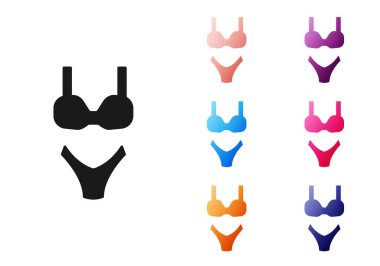 Siyah Yaz plaj mayo ikonu beyaz arka planda izole edilmiş. Plaj kadını modası. Simgeleri renklendirin. Vektör