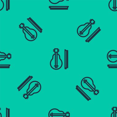 Mavi çizgi keman simgesi yeşil arkaplanda pürüzsüz desen izole etti. Müzik aleti. Vektör.