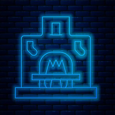 Parlayan neon hattı. Duvarın arkasında izole edilmiş şömine ikonu. Vektör.