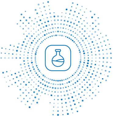 Mavi çizgi test tüpü ve beyaz arka planda izole edilmiş kimyasal test ikonu. Laboratuvar cam levhası. Soyut çember rastgele noktalar. Vektör.