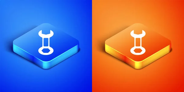 Isometric Wrench Spanner Icon Isolated Blue Orange Background Square Button — Stock Vector