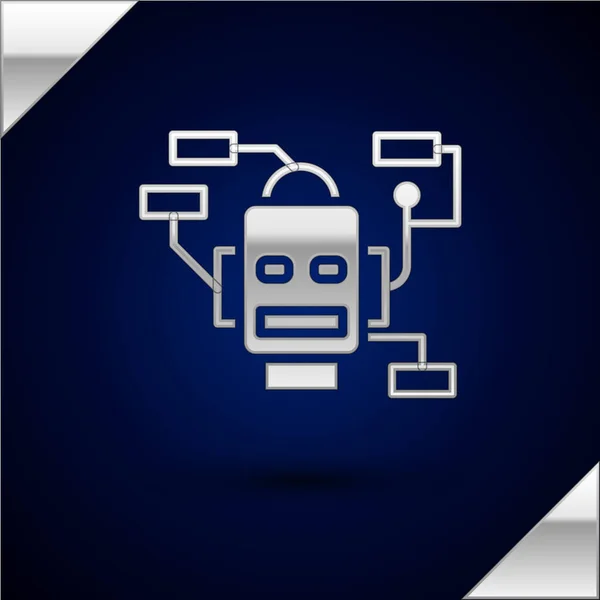 Icono Robot Plateado Aislado Sobre Fondo Azul Oscuro Inteligencia Artificial — Archivo Imágenes Vectoriales