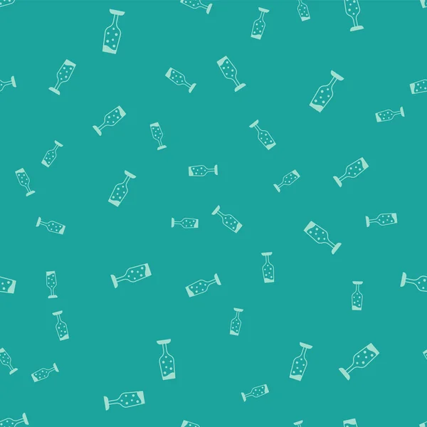 Зеленое Стекло Значка Шампанского Изолирует Безморщинистый Узор Зеленом Фоне Вектор — стоковый вектор