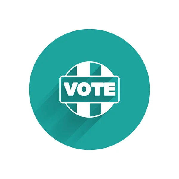 White Vote Symbol Isoliert Mit Langem Schatten Hintergrund Grüner Kreis — Stockvektor