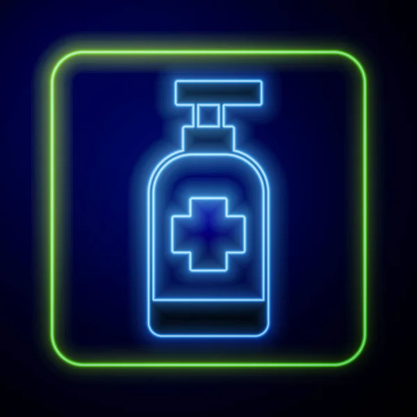 Ragyogó Neon Folyékony Antibakteriális Szappan Flakon Adagoló Ikonnal Kék Alapon — Stock Vector