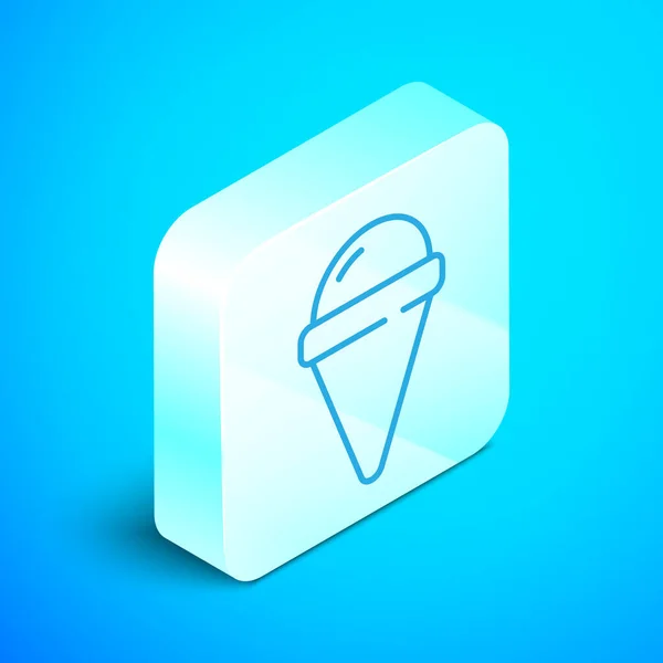 Isometric Line Ice Cream Waffle Cone Icon Isolated Blue Background — Stock Vector