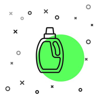 Çamaşır deterjanı, çamaşır suyu, bulaşık deterjanı ya da beyaz arka planda izole edilmiş başka bir temizlik maddesi ikonu için siyah çizgi plastik şişe. Vektör