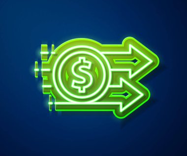 Parlak neon hattı. Finansal büyüme dolar simgesi. Mavi arka planda izole edilmiş. Gelirleri arttırıyorum. Vektör