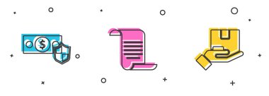 Rozetli Para, Belge ve Teslimat sigorta ikonu. Vektör