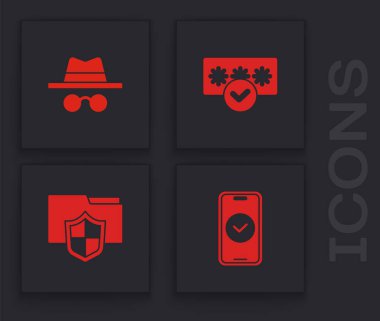 Smartphone, Incognito modu, Parola koruması ve Belge dizin simgesini ayarla. Vektör