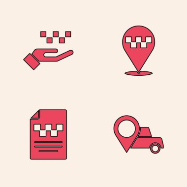 Konumu taksi, el ve taksi ehliyeti ikonu ile belirleyin. Vektör