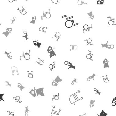 Tekerlekli sandalyeye, Walker 'a, tekerlekli sandalyedeki köpeğe ve rehber köpeğe yol göster. Vektör