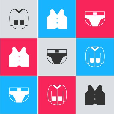 Süveter, Yelek ve Erkek iç çamaşırı ikonu. Vektör