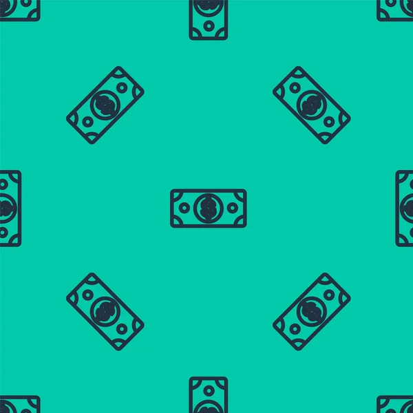 Modrá Čára Stacks Papírové Peníze Hotovost Ikona Izolované Bezešvé Vzor — Stockový vektor