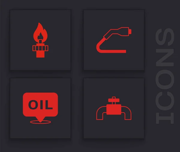 Set Tubos Metálicos Válvula Plataforma Aceite Con Fuego Carga Enchufe — Vector de stock