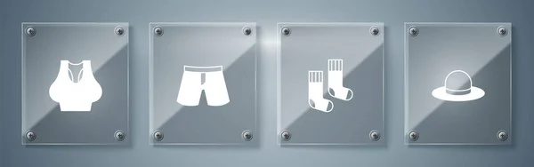 Встановіть Чоловічий Капелюх Шкарпетки Короткі Або Штани Піджак Квадратні Скляні — стоковий вектор