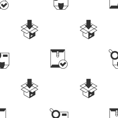 Arama paketini, Zarfı ve işaretini ve karton kutucuğu pürüzsüz desen üzerine ayarla. Vektör