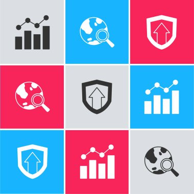 Finansal büyüme, arama küresi ve simgesi ayarlayın. Vektör