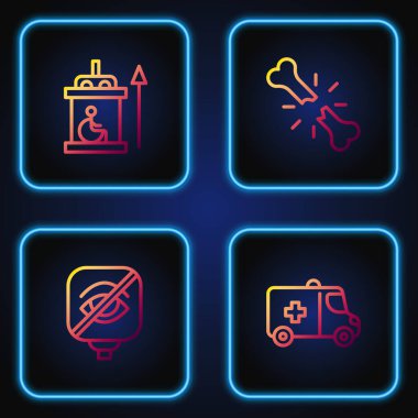 Acil durum arabası, körlük, engelliler için asansör ve kırık kemikler. Renk simgeleri. Vektör