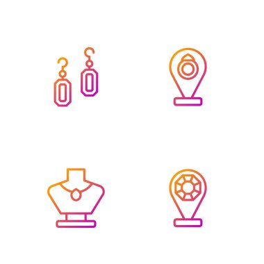 Sabit bir kuyumcu, manken kolyesi, küpeler ve... Renk simgeleri. Vektör