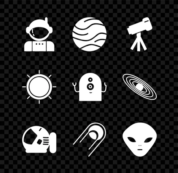 Set Astronaut, Planet, Telescope, helmet, Satellite, Alien, Sun and icon. Vector — Stock vektor