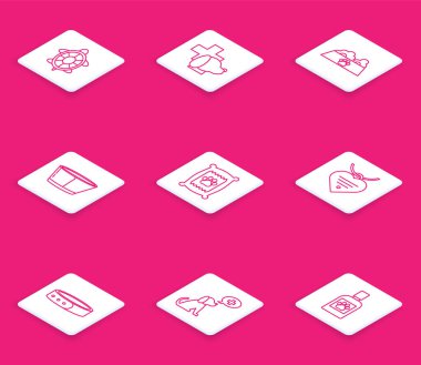 Sabit çizgi Kaplumbağa, veteriner kliniği sembolü, kedi ya da köpek için evcil hayvan yemek kasesi koruyucu külah tasması, yaka çantası, isim etiketi ve kalbi olan tasma ve ikon. Vektör