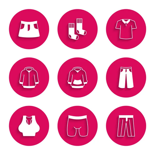 Set Hoodie, Cycling shorts, Pants, Undershirt, Shirt and Skirt icon. Vector — Stockvektor