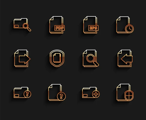 Set line Unknown document folder, Search concept with, Add new, Document protection, Next page arrow and search icon. Vector — Stockvektor