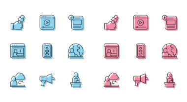 Meteoroloji, megafon, habercilik, flaş haber, bilgi, dünya ve canlı yayın ikonu. Vektör