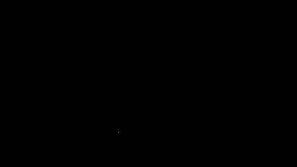 Hvid linje Død krop med et identitetsmærke fastgjort i fødderne i et lighus på et hospitalsikon isoleret på sort baggrund. 4K Video bevægelse grafisk animation – Stock-video