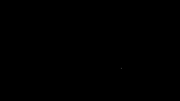 Linie albă Tort cu pictograma lumânărilor arse izolată pe fundal negru. La mulţi ani. 4K Animație grafică în mișcare video — Videoclip de stoc