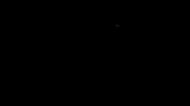 Siyah arkaplanda beyaz çizgi saç kurutma ikonu var. Saç kurutma makinesi tabelası. Saç kurutma sembolü. Sıcak hava üflüyor. 4K Video hareketli grafik canlandırması