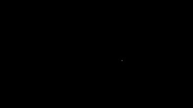 Siyah arkaplanda karton kutu simgesi olan beyaz çizgi konumu. Teslimat hizmetleri, lojistik ve ulaşım, dağıtım. 4K Video hareketli grafik canlandırması