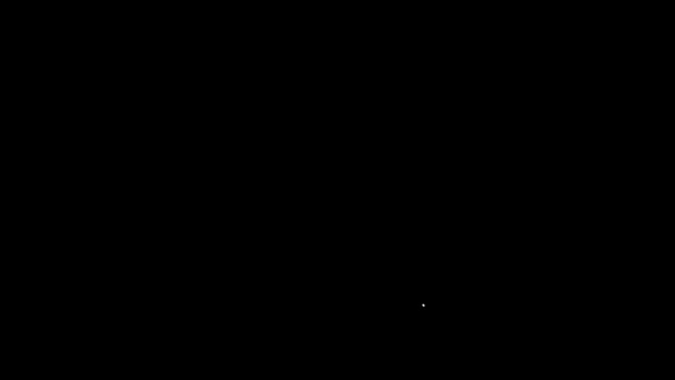 Witte lijn Zoek pakket pictogram geïsoleerd op zwarte achtergrond. Pakket volgsymbool. Vergrootglas en kartonnen doos. Logistiek en levering. 4K Video motion grafische animatie — Stockvideo