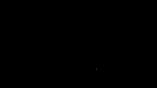 黒の背景に分離された白い線のアトムアイコン。科学、教育、核物理学、科学研究の象徴。4Kビデオモーショングラフィックアニメーション — ストック動画