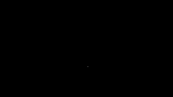 White line Laboratory chemical beaker with toxic liquid icon isolated on black background. Biohazard symbol. Dangerous symbol with radiation icon. 4K Video motion graphic animation — стоковое видео