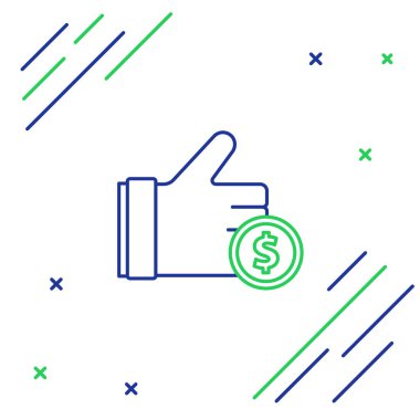 Line Hand madeni para simgesini beyaz arka planda tutuyor. Dolar ya da USD sembolü. Nakit bankacılık tabelası. Renkli taslak konsepti. Vektör