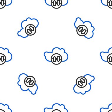 Line Cloud download and upload icon isolated seamless pattern on white background. Colorful outline concept. Vector