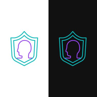 Beyaz ve siyah arkaplanda izole edilmiş kalkan ikonlu Line Life sigortası. Güvenlik, güvenlik, koruma, konsept koruma. Renkli taslak konsepti. Vektör