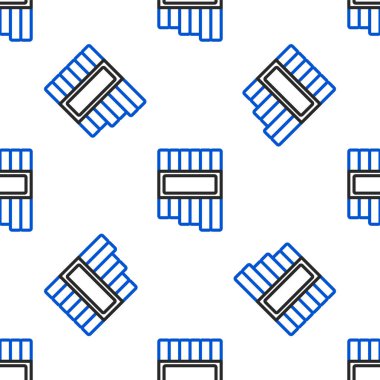 Line Pan flute icon isolated seamless pattern on white background. Traditional peruvian musical instrument. Zampona. Folk instrument from Peru, Bolivia and Mexico. Colorful outline concept. Vector