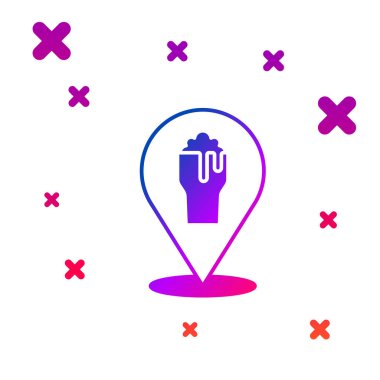 Beyaz arkaplanda izole edilmiş renkli alkol veya bira barı konumu simgesi. İçki, bar, kulüp ve barın sembolü. Kademeli rastgele dinamik şekiller. Vektör