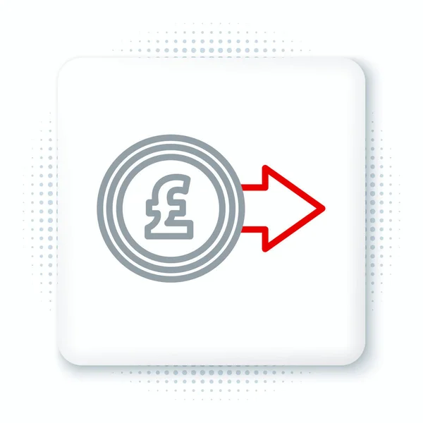 Línea Moneda dinero con libra esterlina icono símbolo aislado sobre fondo blanco. Signo de moneda bancaria. Símbolo efectivo. Concepto de esquema colorido. Vector — Vector de stock