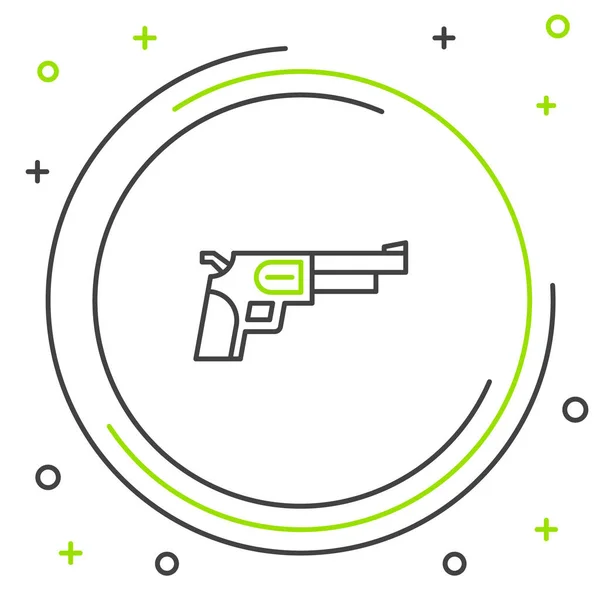 Line Revolver Pistole Symbol isoliert auf weißem Hintergrund. Buntes Rahmenkonzept. Vektor — Stockvektor