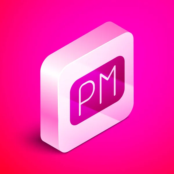 Isometric Day time icon isolated on pink background. Time symbol. Silver square button. Vector — Stok Vektör