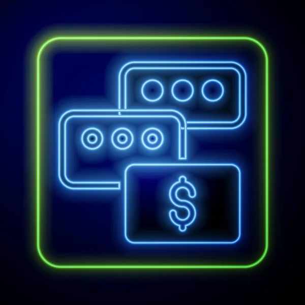 Leuchtende Neon Immobilien Geschäftskonzept mit Sprechblasen Symbol isoliert auf blauem Hintergrund. Vektor — Stockvektor