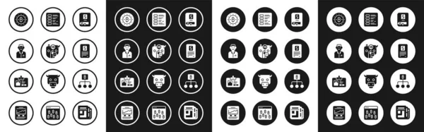 Set Financial book, Bull and bear of stock market, Trader, Bitcoin, Business finance report, Blockchain technology and Identification badge icon. Vector — Stockvector