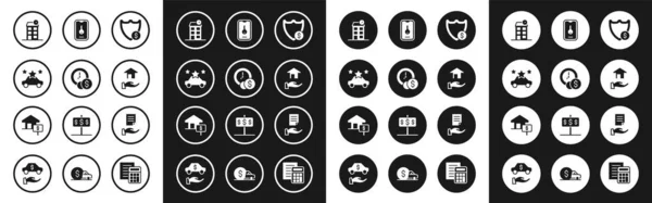 Set Shield with dollar, Time is money, Car sharing, House, Realtor, Online real estate, contract and icon. Vector — ストックベクタ