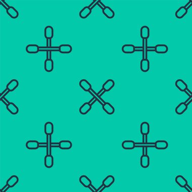 Kulak simgesi için mavi çizgili pamuk çubuğu yeşil arka planda izole edilmiş kusursuz desen. Vektör